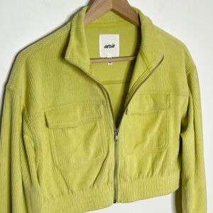 Aerie Cropped Corduroy Zip Jacket |  Bright Yellow Green | Size M
